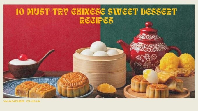 Colorful display of Chinese desserts