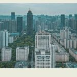 Aerial view of bustling Chinese city
