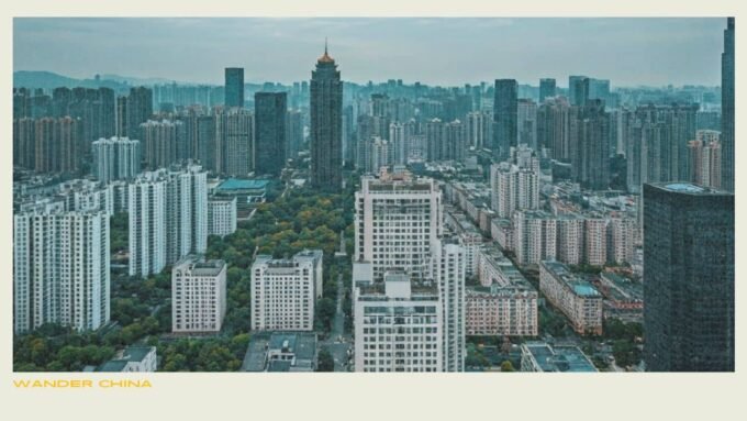Aerial view of bustling Chinese city