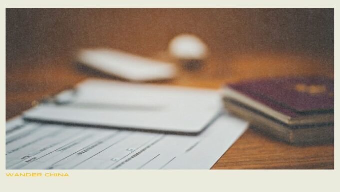 Close-up of visa application documents