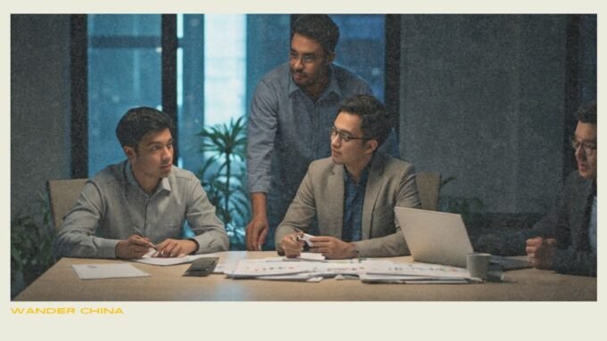 Foreign workers in a modern office