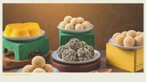 Colorful display of Chinese desserts