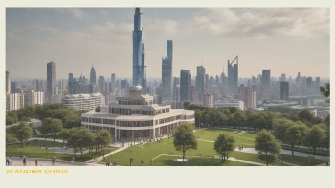 Shanghai skyline with a school