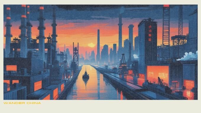 bustling Chinese industrial cityscape