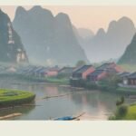 Scenic view of Yangshuo, China with karst mountains, Li River, and local activities — highlighting top things to do in Yangshuo, China