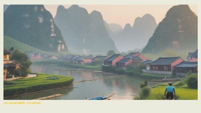 Scenic view of Yangshuo, China with karst mountains, Li River, and local activities — highlighting top things to do in Yangshuo, China